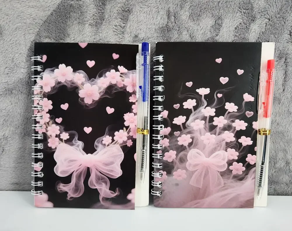 2 Spiral Pocket Notebook/Pen sets Bow Designs 4x5.5